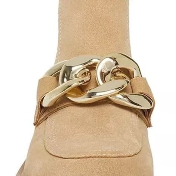 Steve Madden Cleo Taupe Suede Chunky Lug Sole Curb Chain Ankle Boots Size 6.5 - Picture 4 of 5